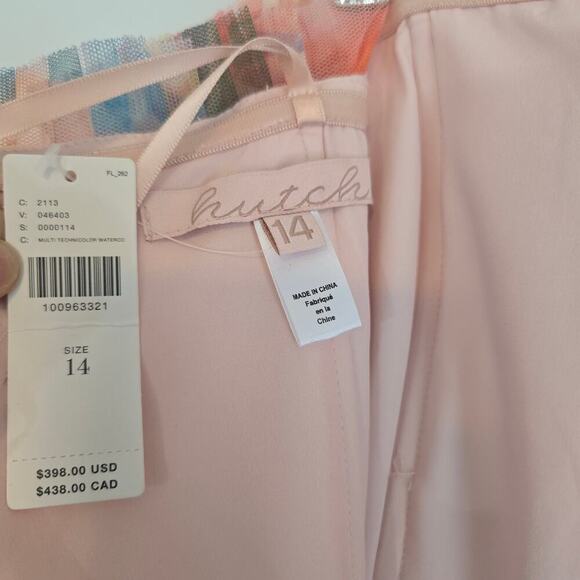 Hutch Coral Multi Swirl Strapless Pleated Fit Flare  Belted Midi Dress Sz 14 - Picture 12 of 12